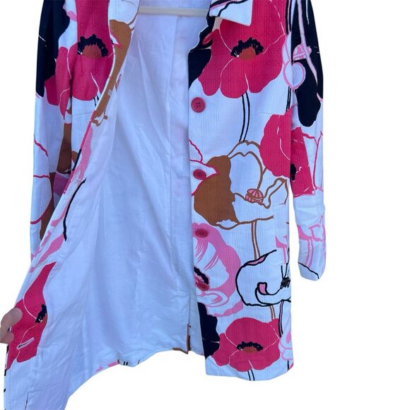Milly of New York Trench Coat Jacket Hibiscus Floral Design Women’s Size 4 - Picture 4 of 9
